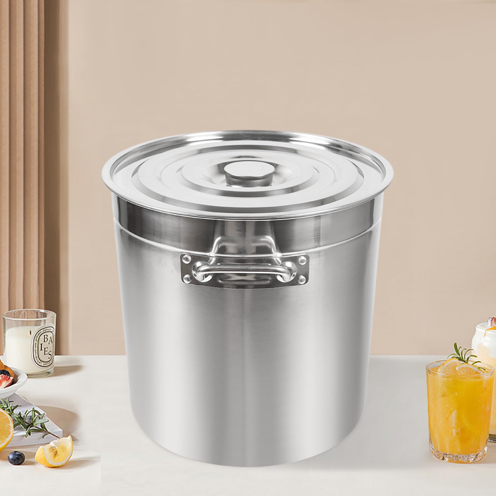 Pentola da 50/70/90 l, in acciaio inox, color argento, con coperchio, grande pentola da campeggio, adatta per arrostire e mantenere al caldo su piani cottura a gas e a induzione, ecc. (50 l)