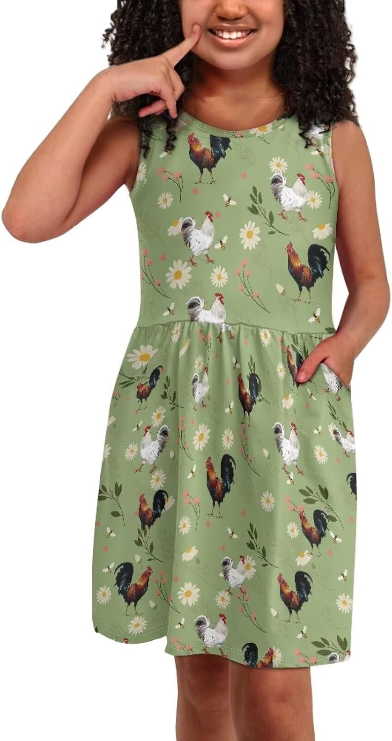 Flashideas Girls Dresses Round Neck Flared Skate Dress with Pockets Casual Dresses Soft Comfortable