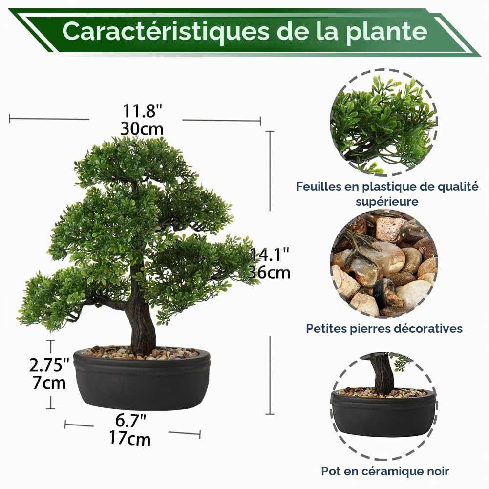 Bonsaï japonais artificiel en pot pour intérieur/extérieur, pin, cèdre, pour maison, bureau, hôtel, 36 cm
