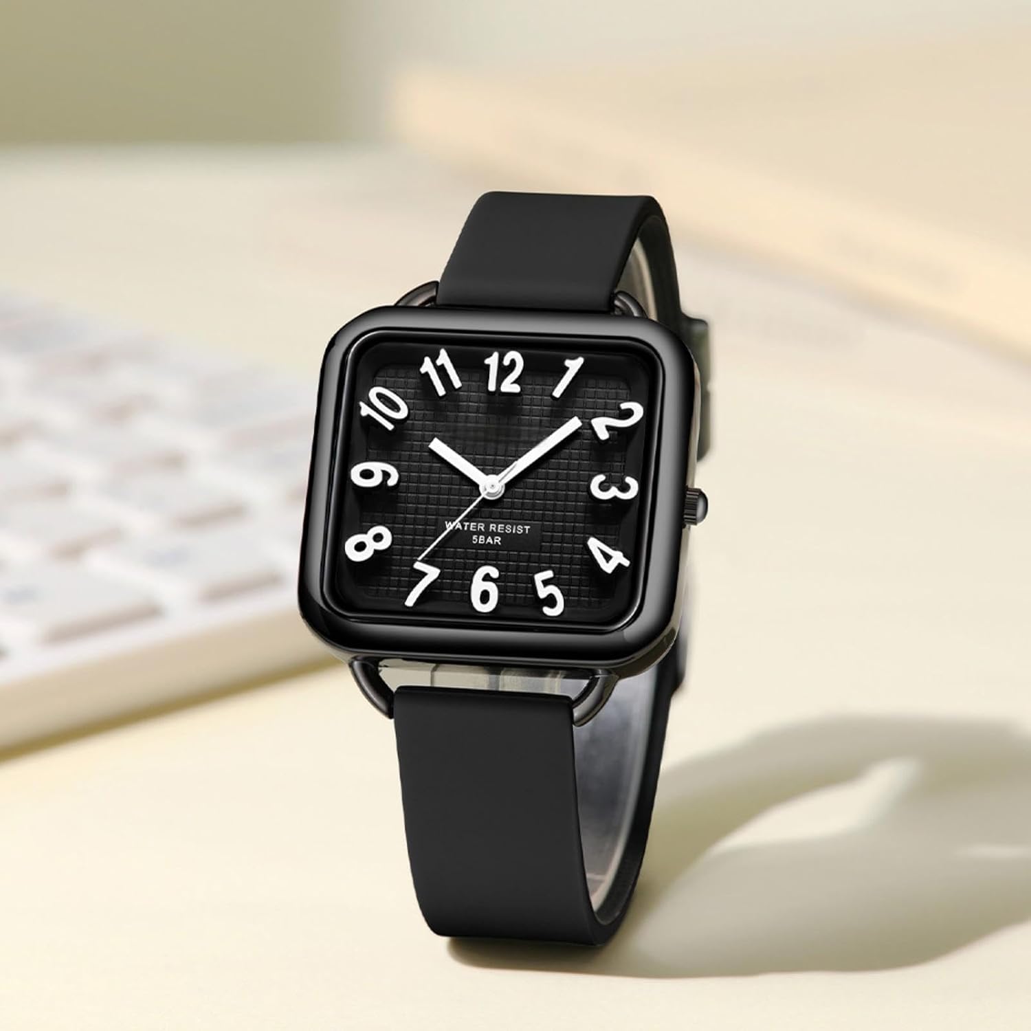 findtime Women Watch 3D Designer Big Arabic Numbers Square Dial Easy to Read Watches Colorful Green Silicone Strap Reloj para Mujer