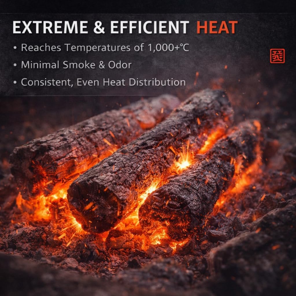 Premium Binchotan All-Natural Hardwood Charcoal – Century-Old Kiln Carbonized Techniques – Smokeless, Long-Lasting, High Heat, Low Ash – Ideal for Japanese Style Yakitori & Outdoor BBQ (11, Pounds)