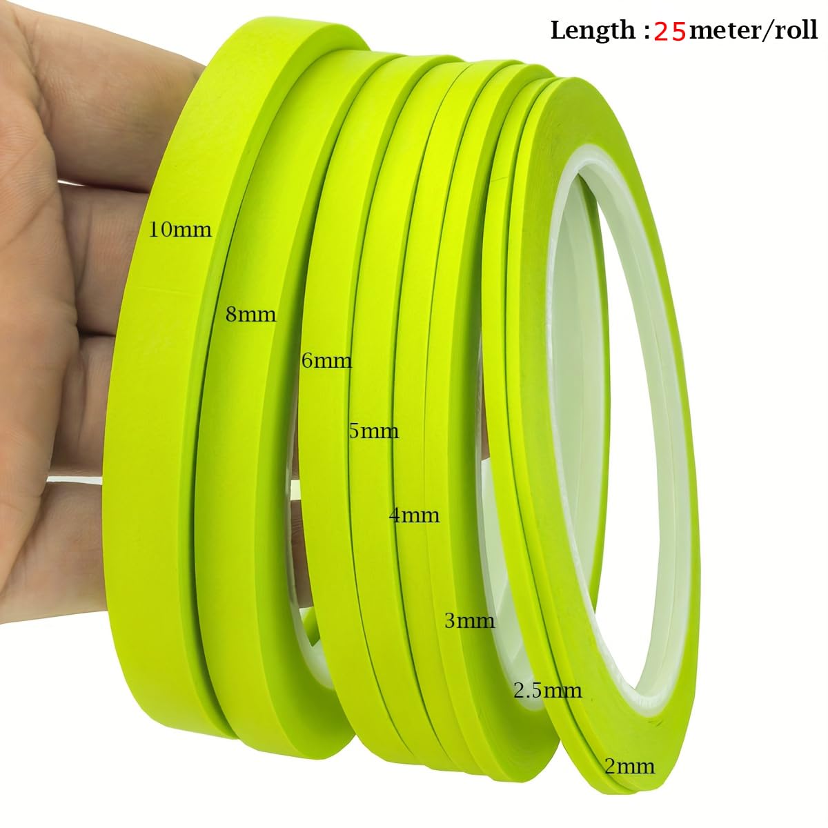 JINBING 8pcs Paper Masking Tape Pinstripe Tape for DIY Nail Arts Drawing Pattern Making Painters Tape 2mm - 10mm x 25m (Green) - Image 2