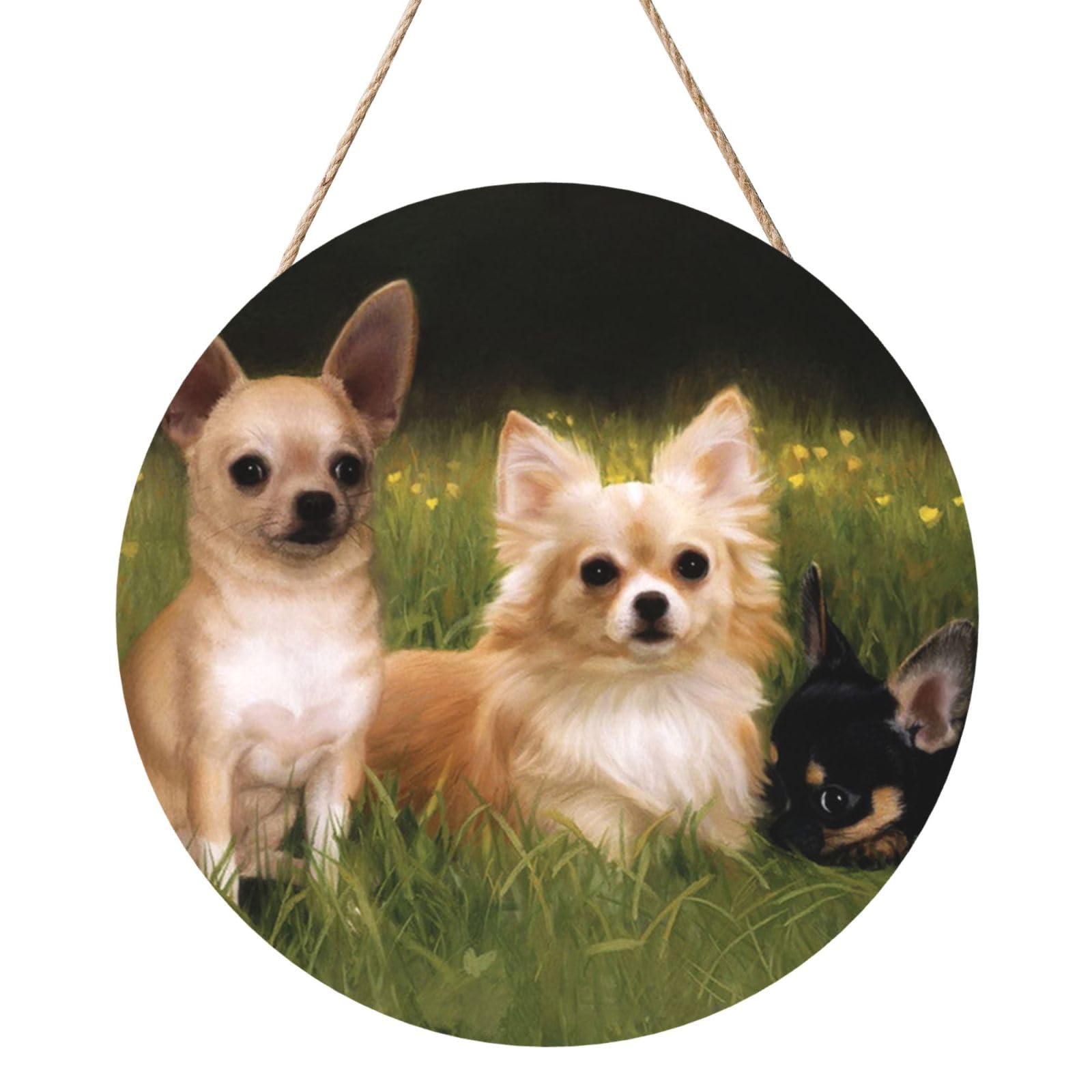 InOmak Chihuahuas Dog, Round Wood Panel Painting 12 in, Wall Hanging Painting For Home