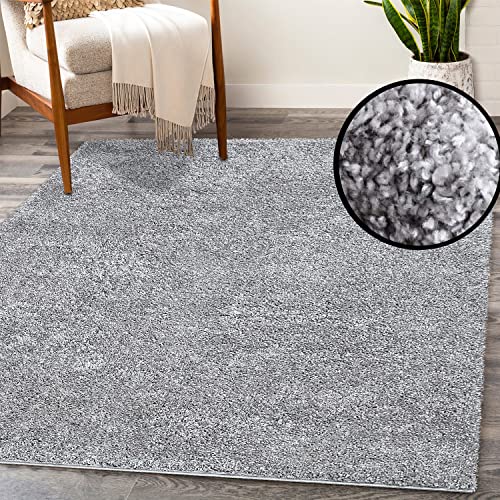 payé Teppich Wohnzimmer Hochflor Shaggy - 133x190cm - Grau Einfarbig Uni Flauschig Modern Boho Deko...