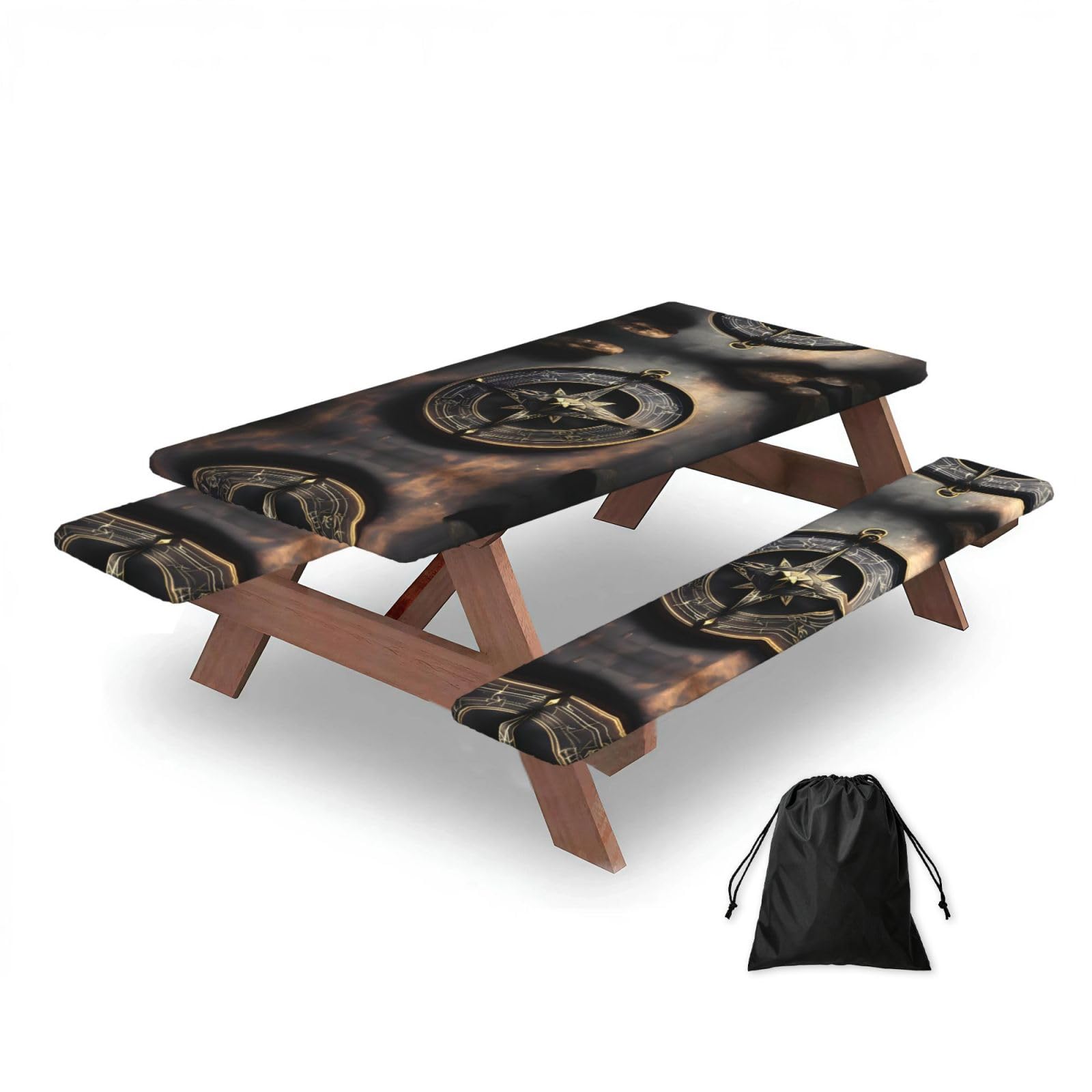 Magical Design Norse Runes Compass Rectangular water-repellent picnic tablecloths, outdoor camping, picnic, BBQ
