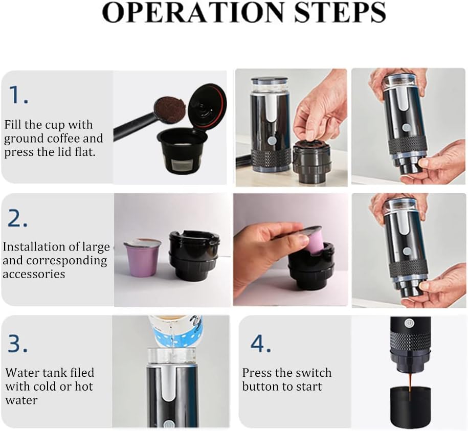Portable Espresso Machine Type-C Rechargeable Coffee Machine Mini Electric Powder Capsule Coffee Maker 15 Bar Pressure Suitable for Capsule & Coffee Powder for Camping, Travel, Outdoor, RV