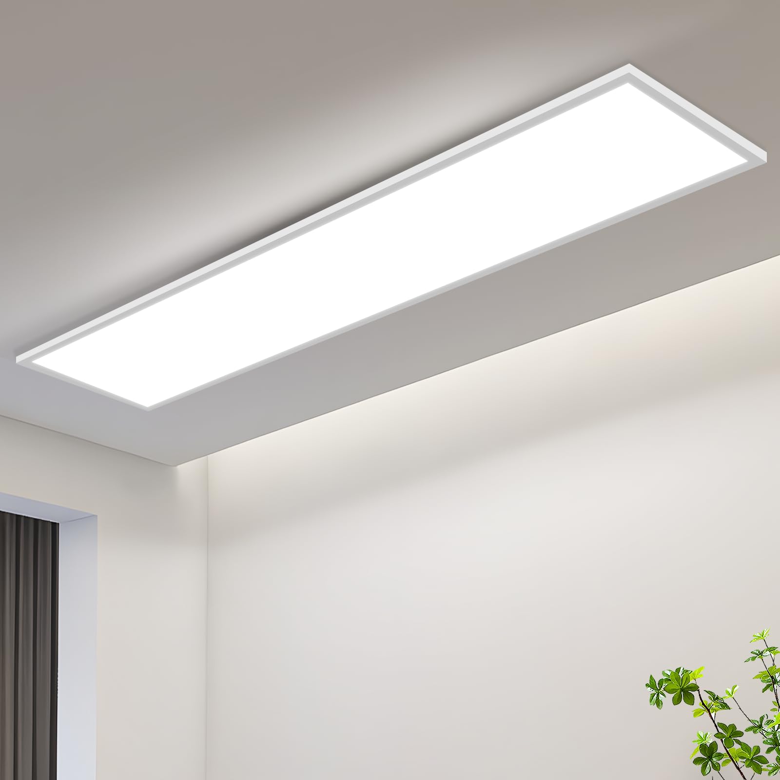 CBJKTX LED Panel Deckenleuchte Dimmbar - Flach Lang Deckenpanel mit | Fernbedienung Groß Deckenlampe Weiß Tageslichtlampe Bürolampe Decke für Büro Werkstatt Küche Arbeitszimmer Flur