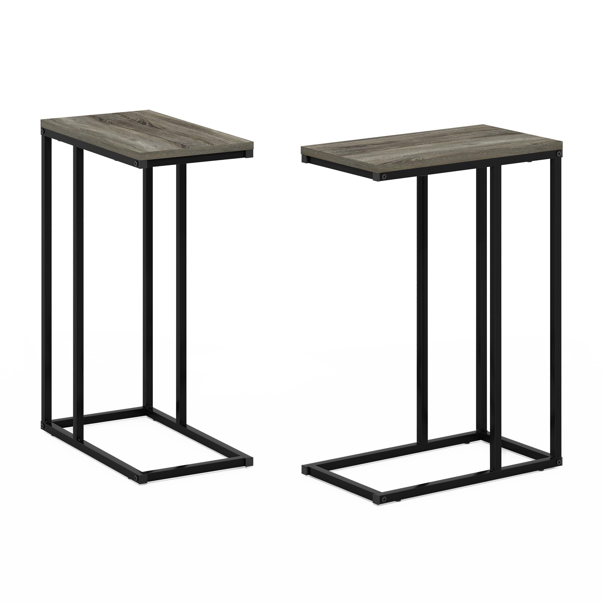 Furinno CAMNUS Juego de 2 mesas auxiliares en Forma de C con Estructura de Metal, mesita de Noche para salón o Dormitorio, Roble francés Gris