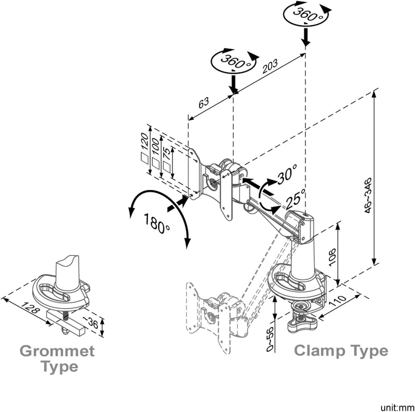 ROLINE LCD Arm Table Mount Gas Spring 4 Joints