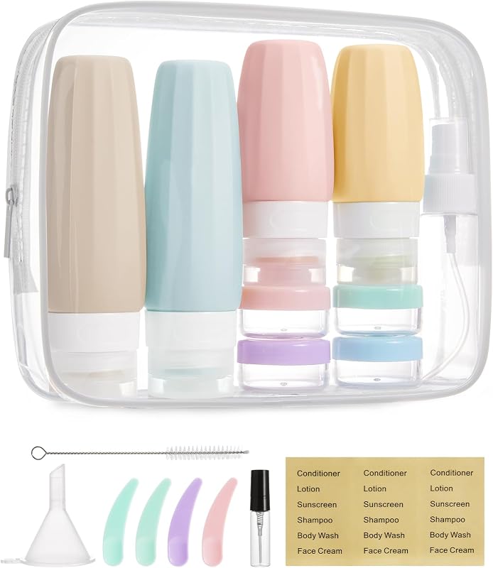 BAGSMART Kit com 18 recipientes de viagem e necessaire com zíper, 03-Soft Pastel