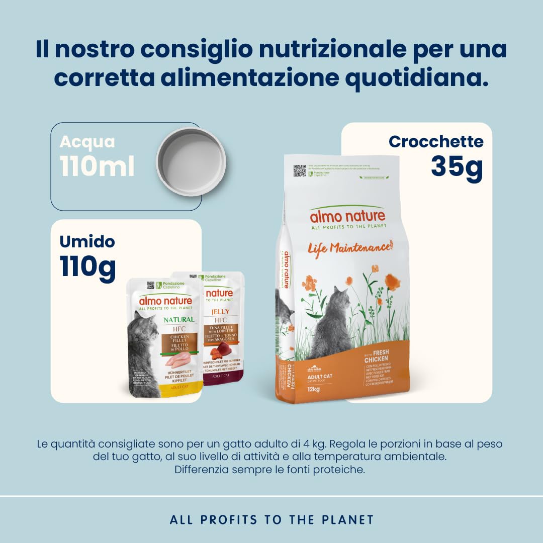 Almo Nature Life Maintenance - Crocchette per Gatti Adulti con Pollo Fresco come 1° Ingrediente - Sacco da 12kg