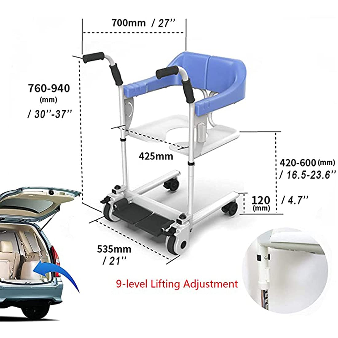 Elevador para Silla De Ruedas,Gruas para Personas Mayores,Baño Sillas De Ruedas,Silla De Baño con Inodoro para Ancianos Discapacitados Silla de WC con Reposabrazos Altura Ajustable