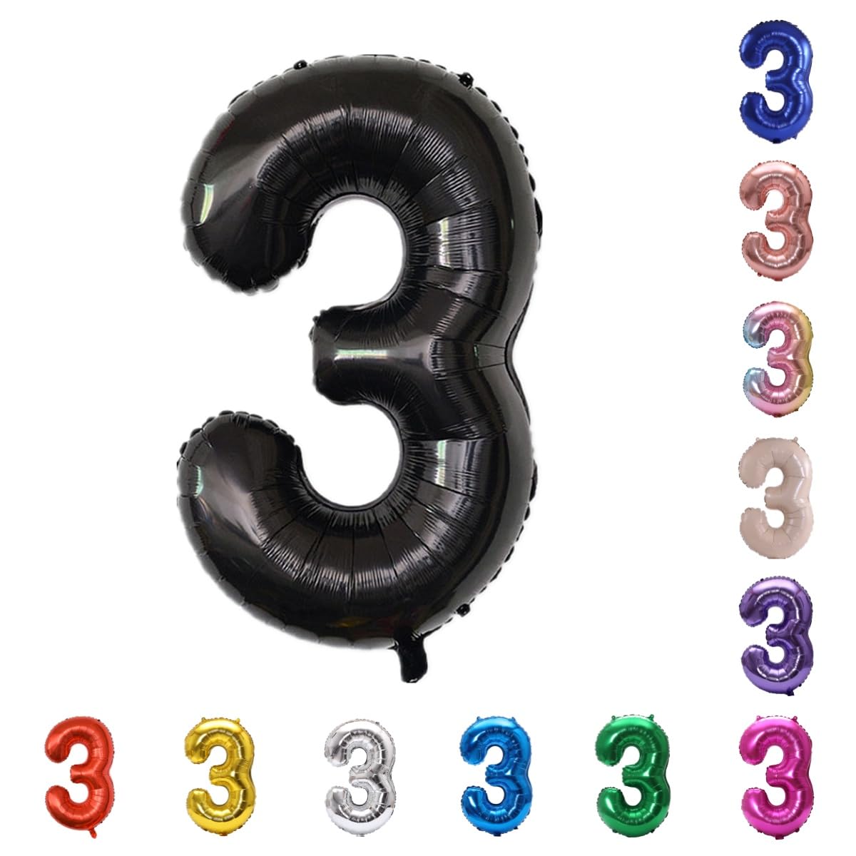 YPSelected 32 Inch Large Foil Helium Number Balloon Birthday Wedding Party 0-9 (Black, 3)