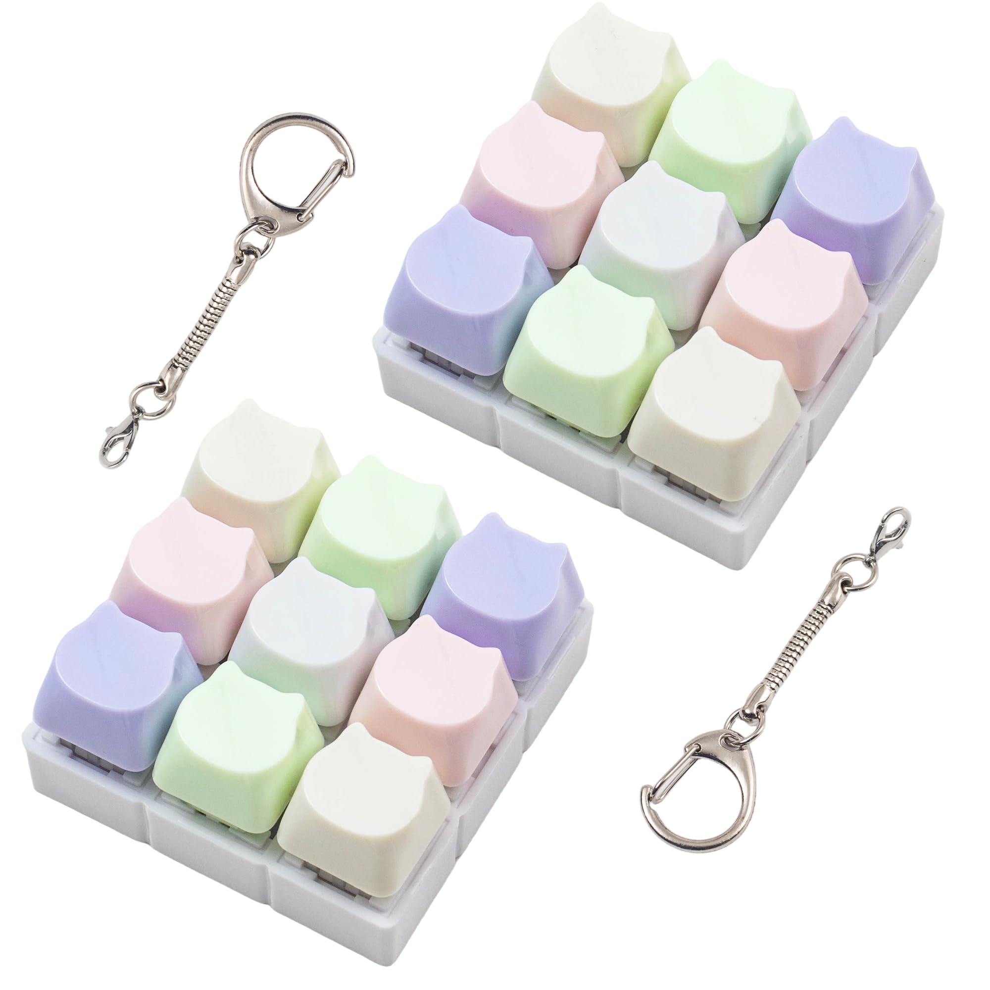 2 Pcs Keyboard Fidget Toy, Cute Cat Shape Clicker Fidgets, 9 Keys Decompression Keyboard Fidget Keychain for Adults Relieve Stress and Anxiety