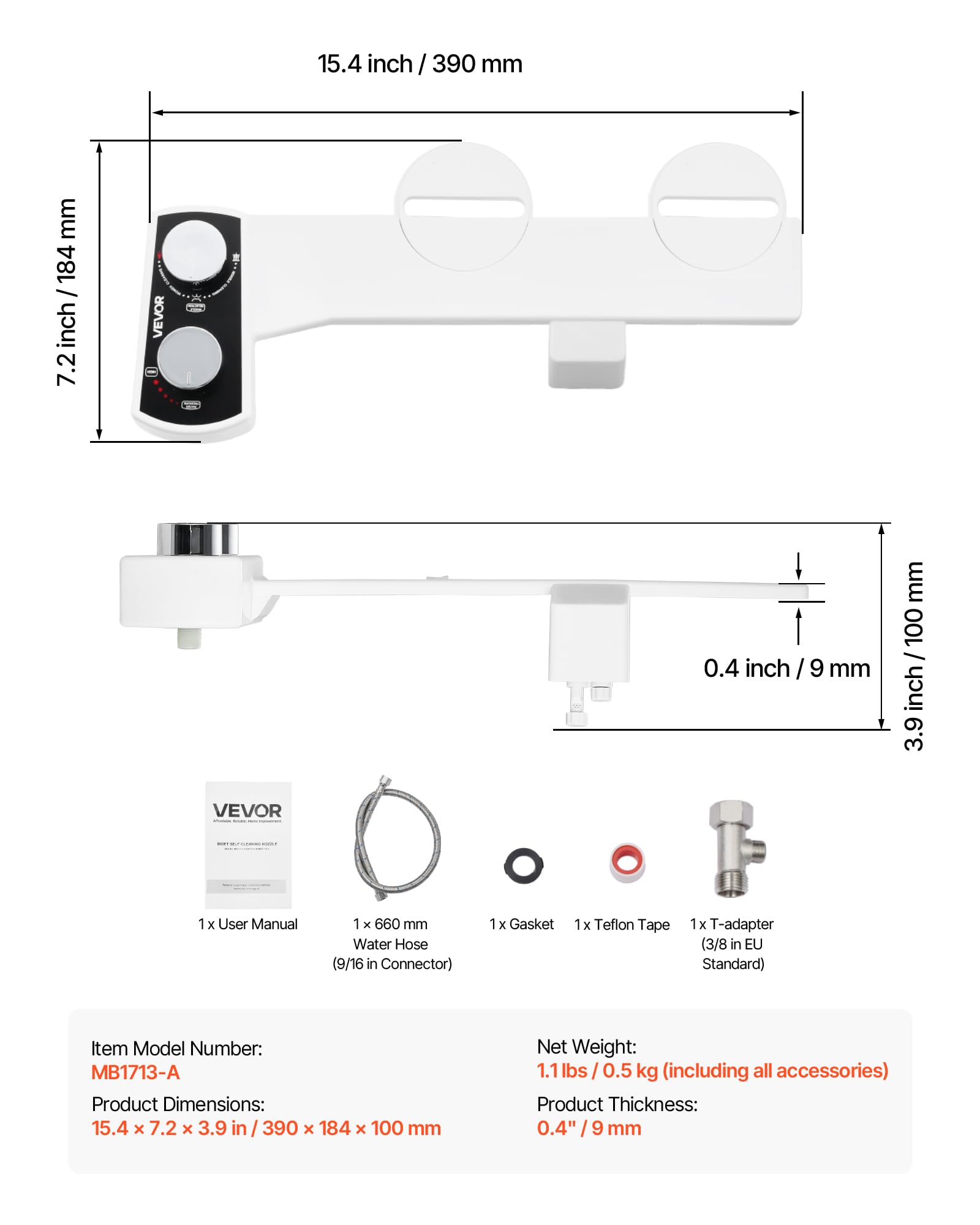 Image secondaire de VEVOR Pulvérisateur Bidet Non Électrique avec Pression d'Eau Réglable