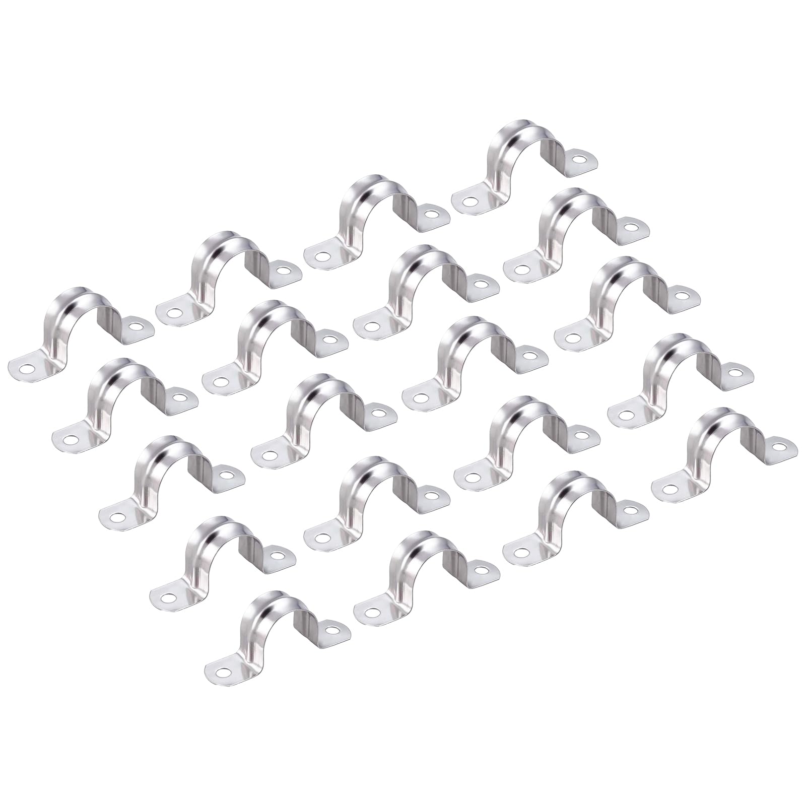 SUPERFA 20Pcs 16mm U Shaped Pipe Strap Clamps, 304 Stainless Steel Hose Wall Clips for Water and Gas Pipes