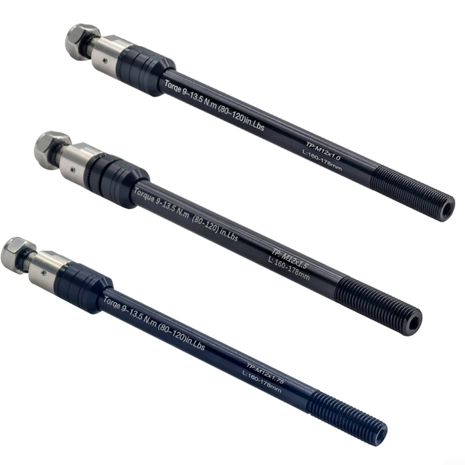 Eje de remolque de bicicleta, adaptador de eje pasante de paso M12 x 1.0/1.5/1.75, enganche de longitud ajustable para marcos de 135/142/148 mm (M12 x P1.0-160-178 mm)