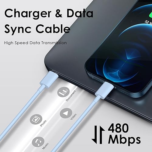 Miniatura 5 de Cargador rápido para teléfono 14 13 12 certificado MFi Cargador tipo C de 10 pies 2 paquetes de 20 W USB C bloque de carga con cable de carga rápida