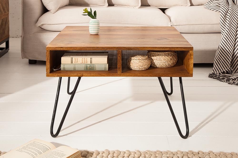 Couchtisch SCORPION 60cm - schwarz natur - Sheeshamholz - robust | Stauraum, Massivholz, Unikat, individuelle Maserung, angenehme Haptik, Metallgestell, Retro Look