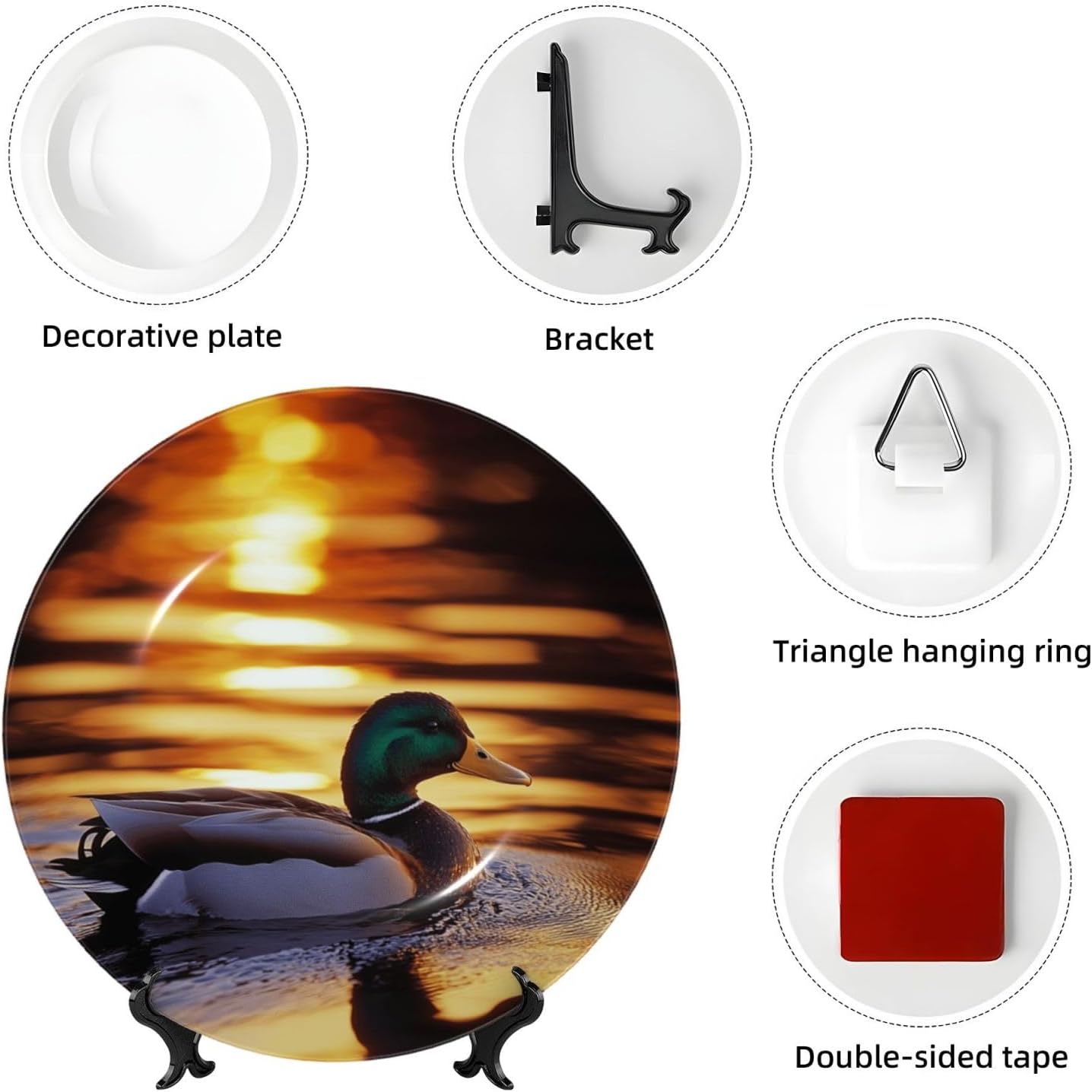 Natural-Mallard-Duck 10 Inch Decorative Plate With Stand, Elegant Display Wall Plate For Home Decor