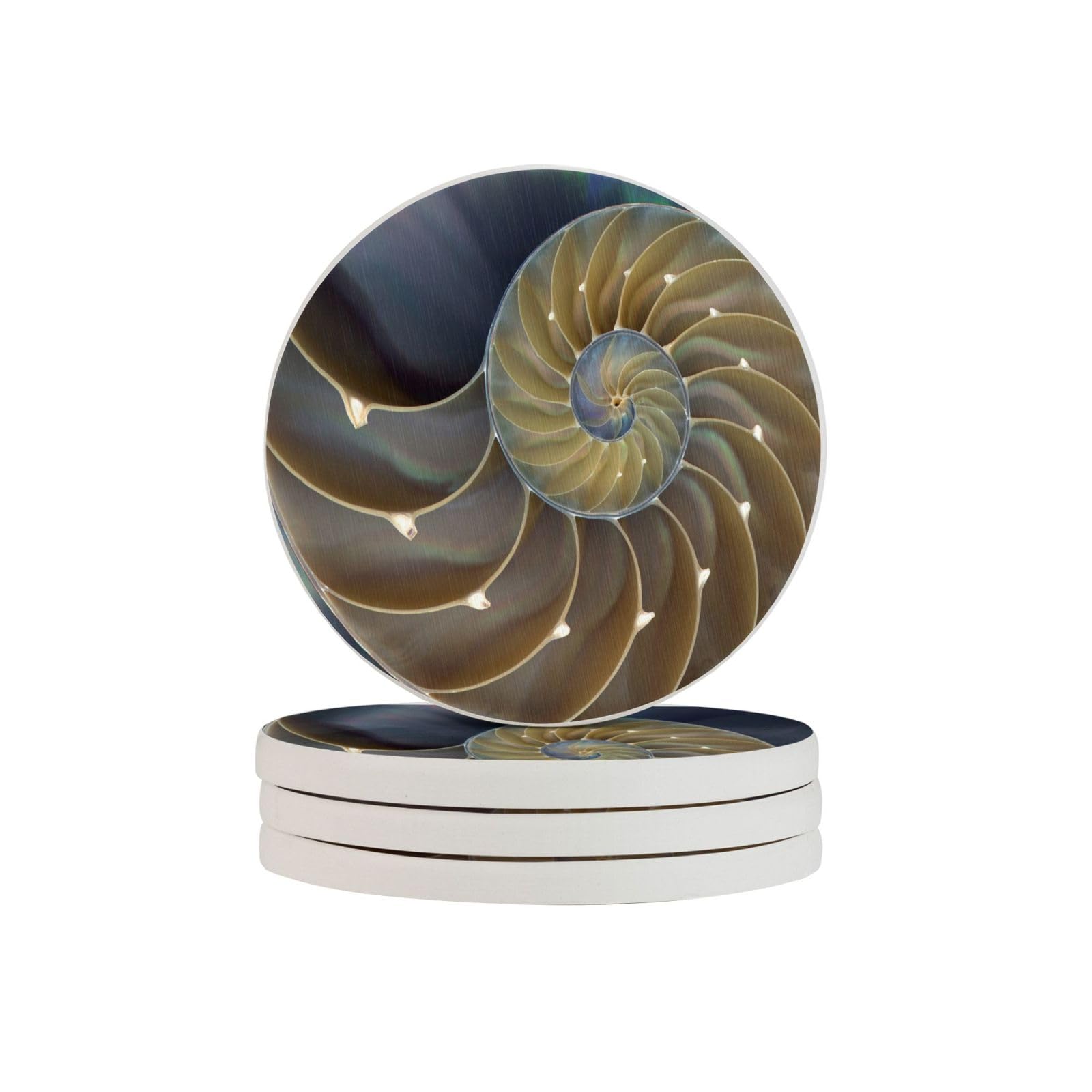 Round Coasters,Diatomite Coasters Drink Coasters,Mugs Pad Cups Mat Set of 4Amazing Chambered Nautilus Painting