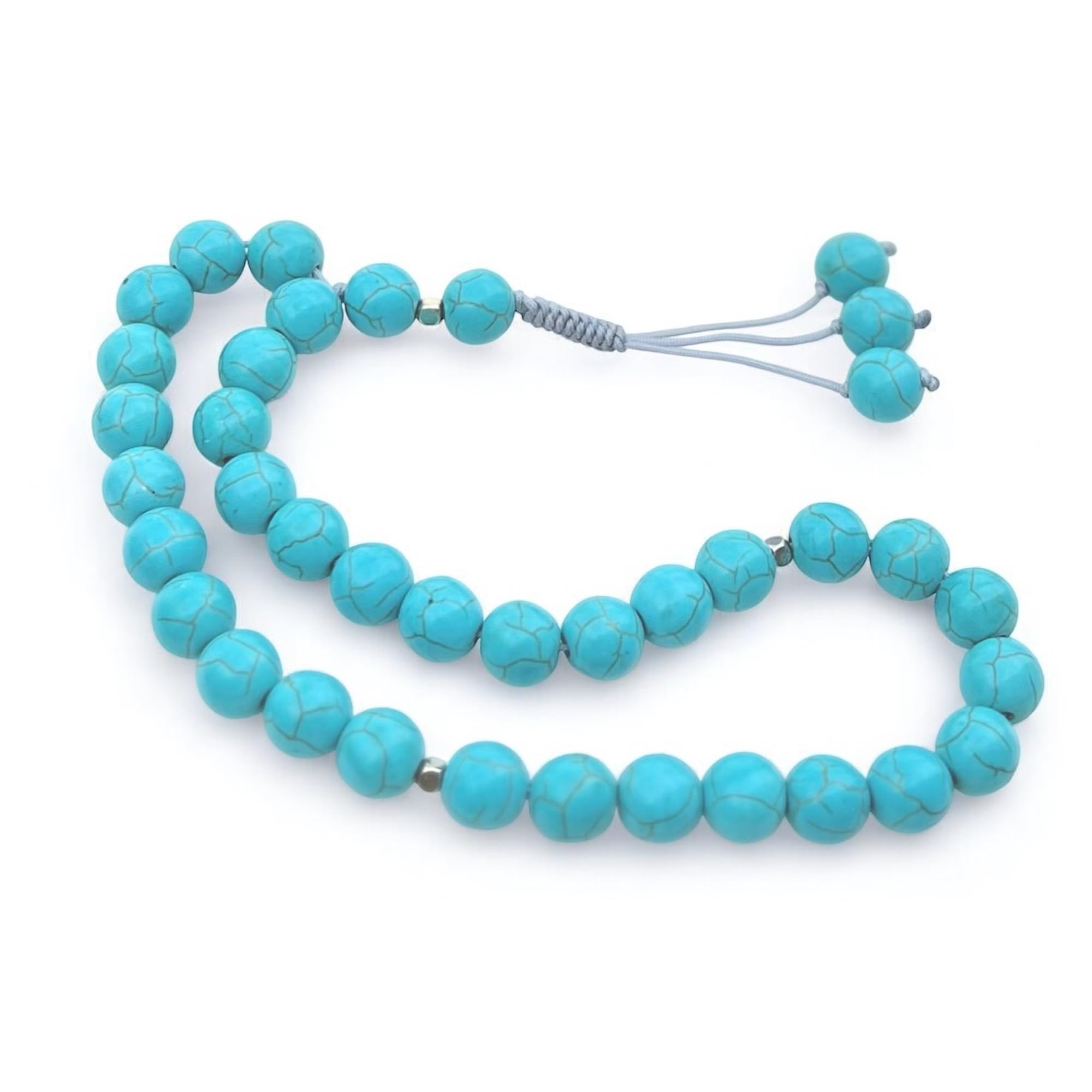 Handmade Misbaha Tasbih – 33 Natural Stone Islamic Prayer Beads for Dhikr & Tasbeeh – Ideal Ramadan & Eid Gift for Men & Women (Blue Turquoise Colored)