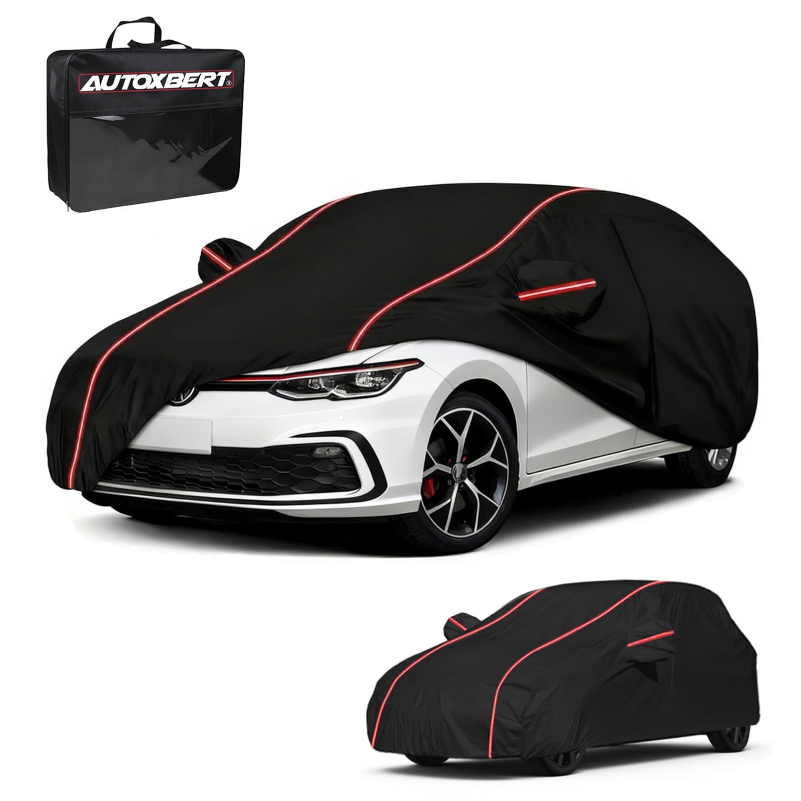 Auto Abdeckplane Vollgarage All Weather Staubdicht Autoabdeckung Outdoor | Wetterfest Autoplane Car Cover mit Reflektierenden Streifen für Schrägheck(415 bis 450cm), 450x183x150cm