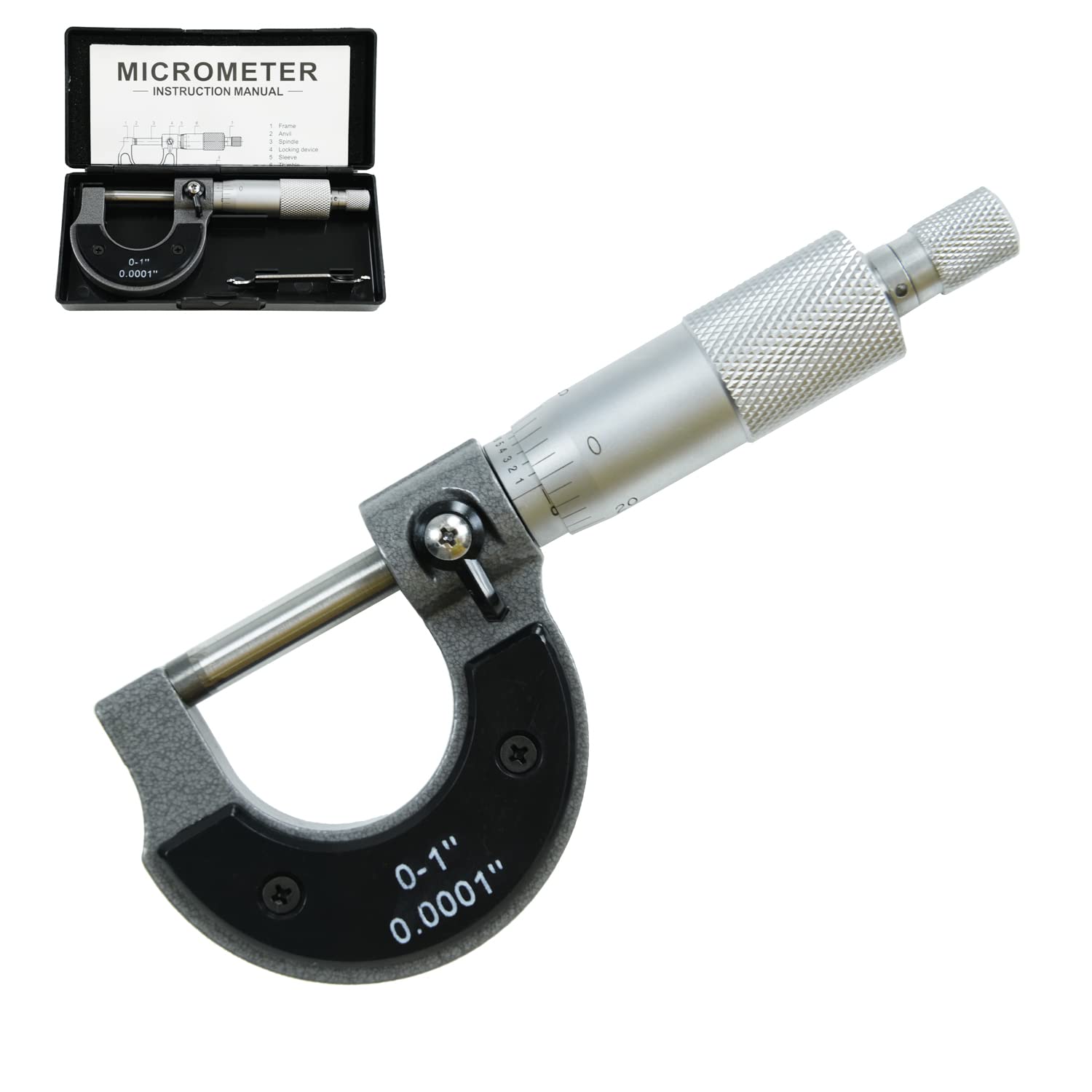 Rigckoml Outside Micrometer, 01" Machinist Micrometer, 0.0001