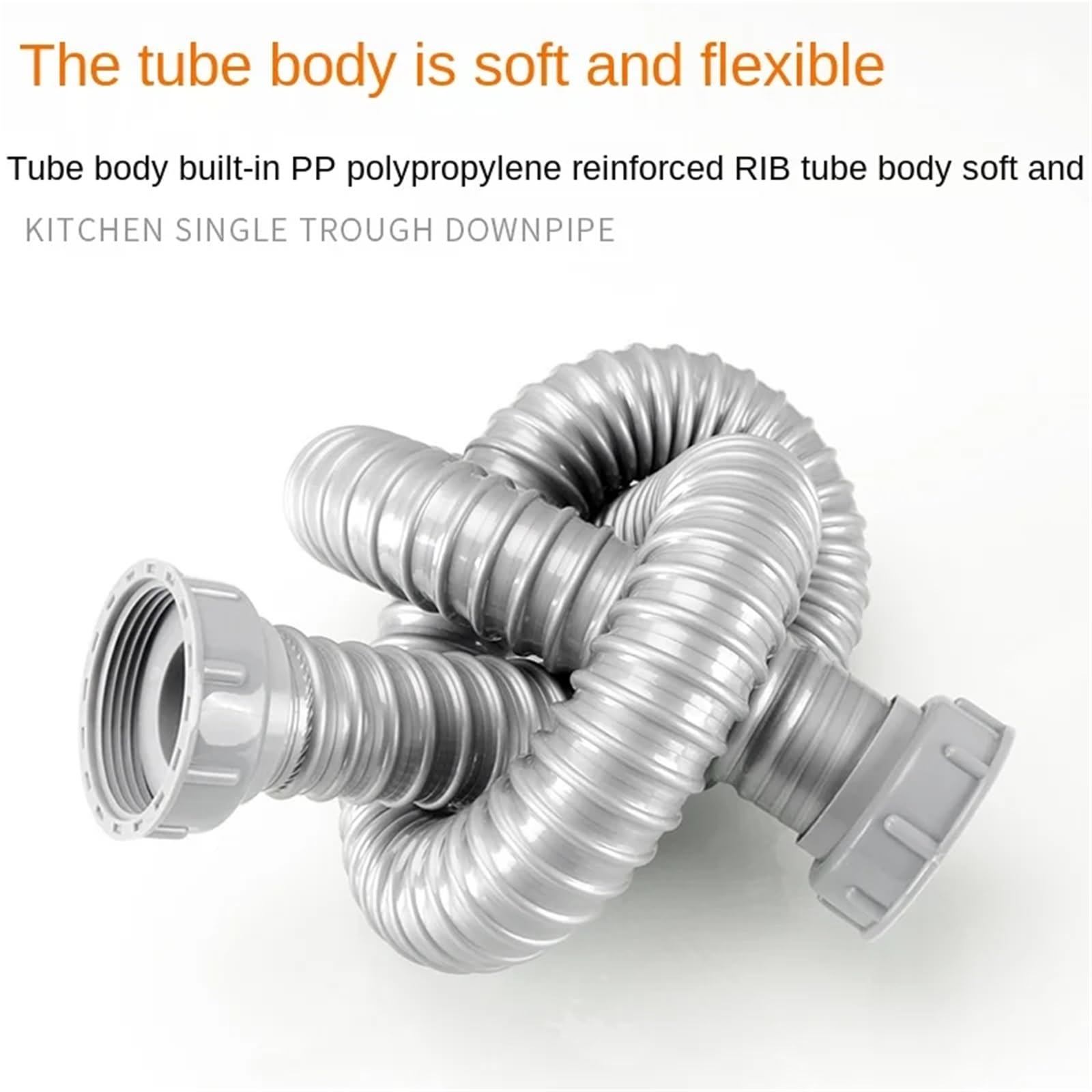 Sifone per lavandino Lavello da cucina a doppia testa sotto il tubo dell'acqua Lavello for lavabo Doppia vite Tubo di scarico Collegamento Prolunga for tubo(58-100CM)