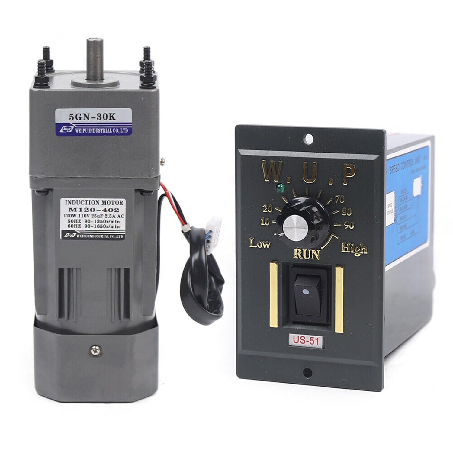 AC Gear Motor Reducer, 110V 120W 30K Electric Single-Phase Gear Motor Reversible Motor with Variable Speed Adjustable Controller Governor Geared Motor 0-45 RPM