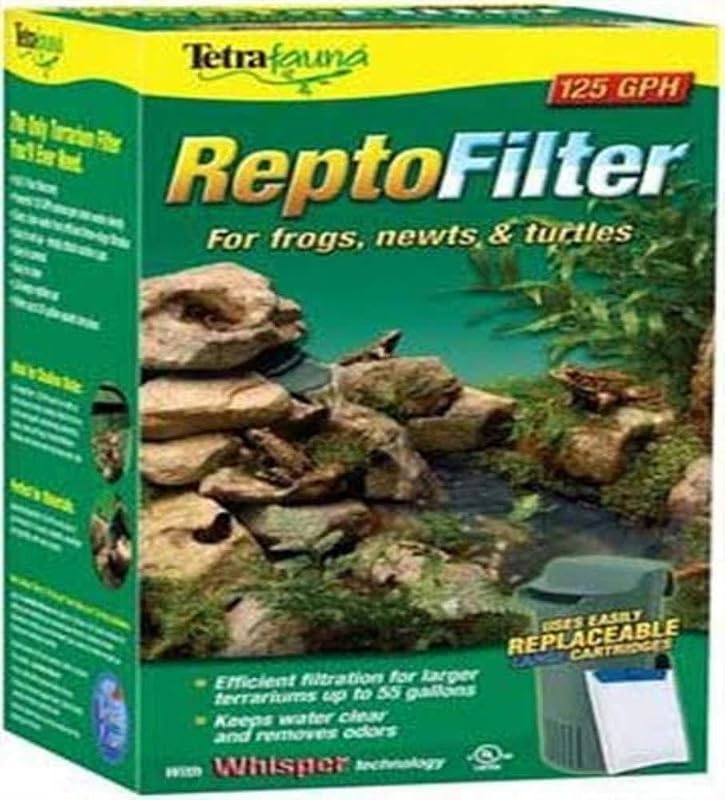 Tetra ReptoFilter Terrarium Filter, 125 GPH | For Waterfalls and Turtle, Newt & Frog Terrariums Up To 50 Gallons, 3-Stage Filtration Helps Keep Water Clear & Removes Odors