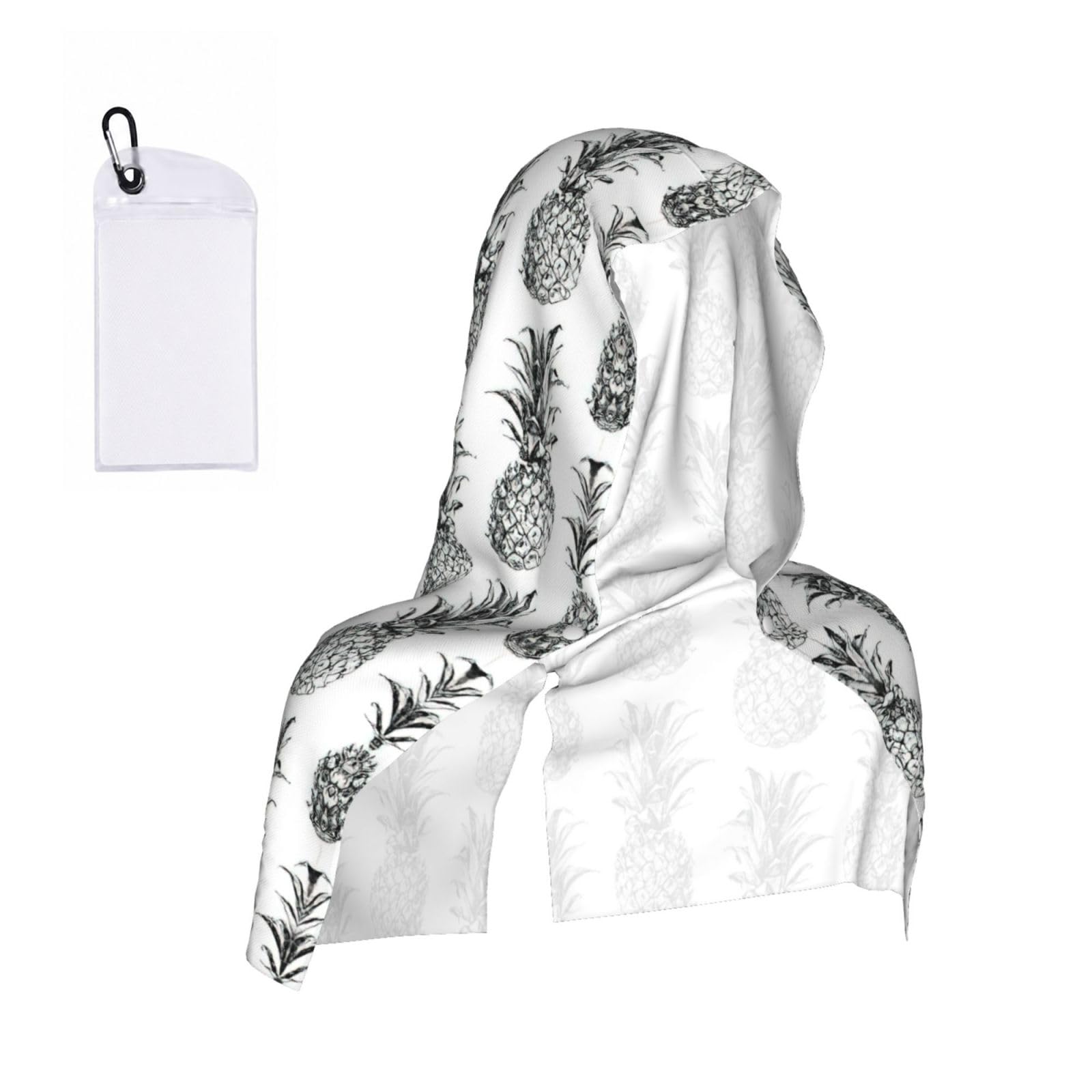 DUWAA Tropical Theme Pineapple Fruit Pattern Print Cooling Hooded Sports Towel, 30×60cm Quick Drying Summer Cool Head Wrap For Neck And Face