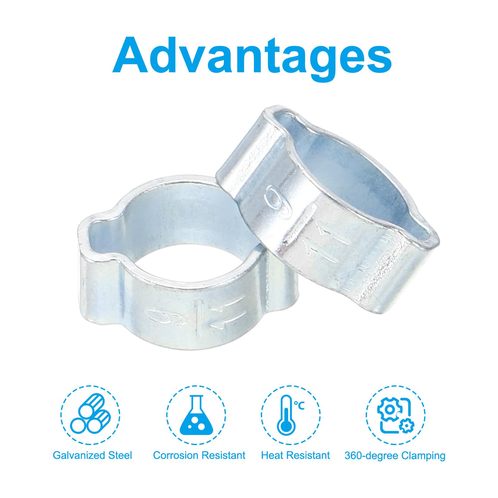 PATIKIL 50 Pack 9-11mm Double Ear Hose Clamp, Galvanized Steel O Clip Crimp Rings for Fuel Petrol Pipe Tube Fitting Connections, Silver Tone - Image 4