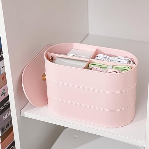 Miniatura 4 de Yesesion Organizador grande de almacenamiento de cables con tapa, caja de plástico con 20 bridas de alambre, bandeja de cajón de escritorio para