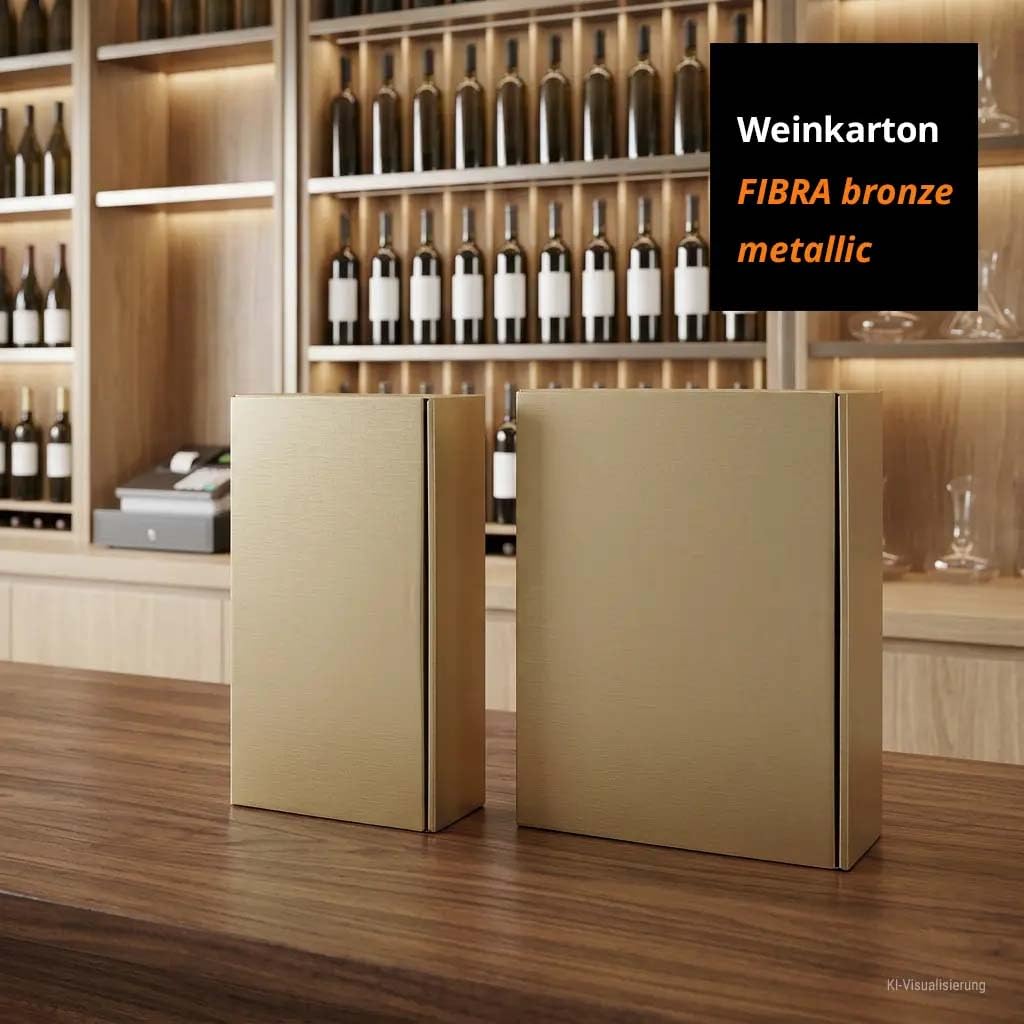 25 x Geschenkkarton für Weinflaschen, extra hochwertige Leinenstruktur mit FIBRA Oberflächenveredelung, Präsentkarton Wein in bronze, 2er