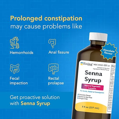 Miniatura 4 de Rising Health Natural Vegetal Laxante - Jarabe Senna Sennosides 8.8mg/0.2 fl oz - Alivio del estreñimiento - Sabor a chocolate - Comparado con el
