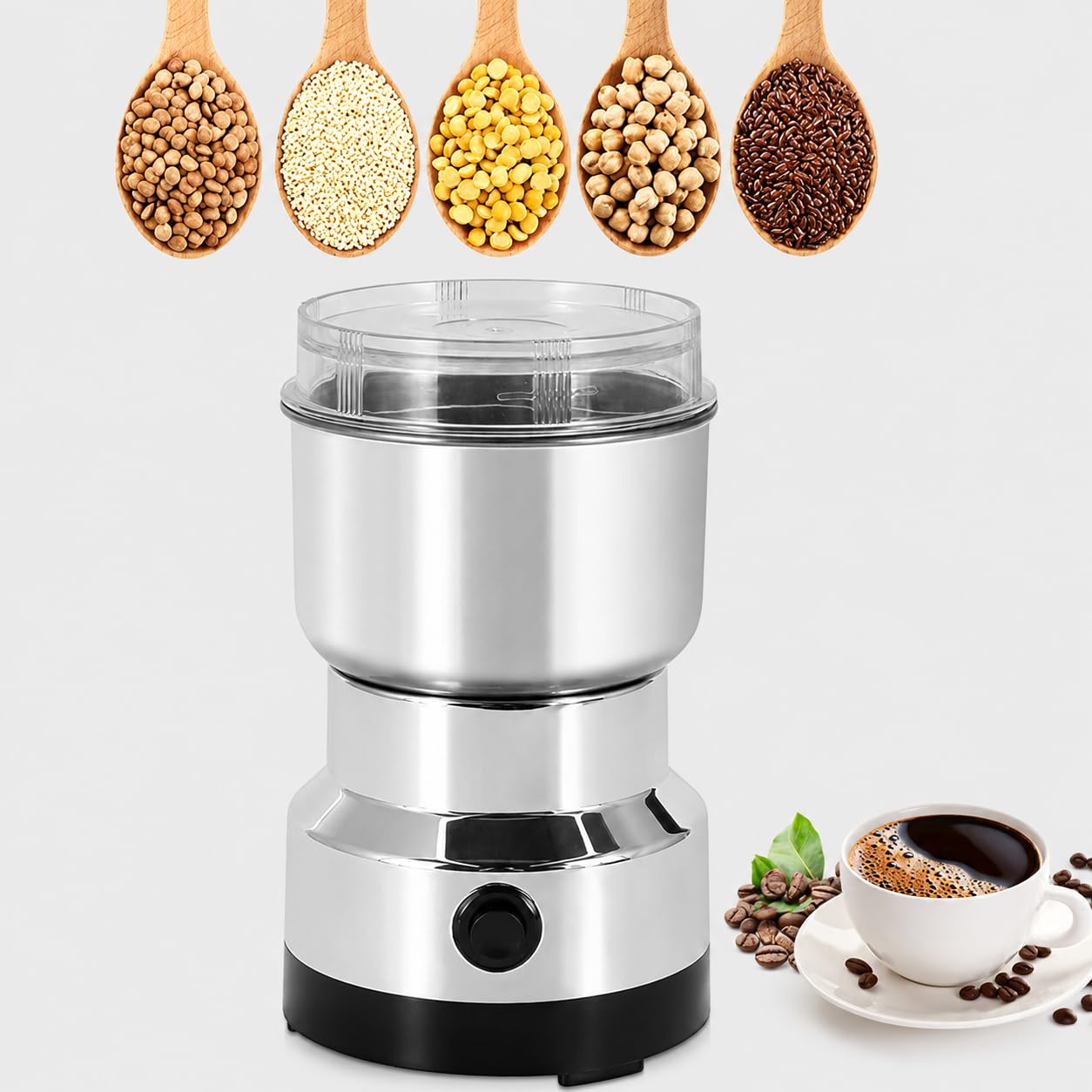 Electric Mini Mixer Grinder Machine Stainless Steel, Coffee Bean Grinder & Masala Chopper With Blade, Push Button, Corded Mini Blender for Spices, Herbs, Nuts, Grains and Kitchen Use-image-38