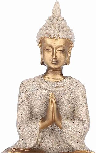 Miniatura 4 de Hilitand Estatua de Buda meditando sentado decoración del hogar adorno tallado figura artesanía arenisca (A dorado)