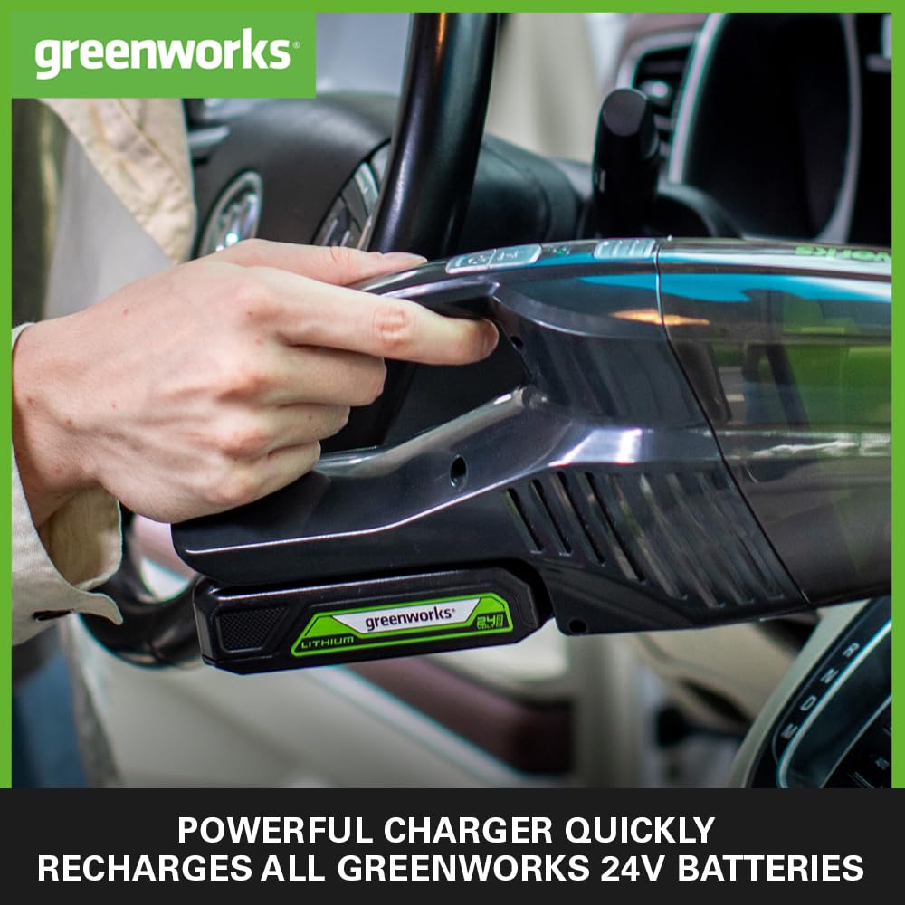 Greenworks Batteria 24V 2Ah agli Ioni di Litio e Caricabatterie Universale - per Attrezzi da Giardino ed Elettroutensili 24V, Carica in 60 Minuti, Batteria G24B2 e Caricabatterie - G24UCC