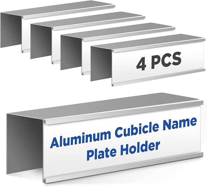 4 Pcs Silver Aluminum Cubicle Name Plate Holders 8 x
