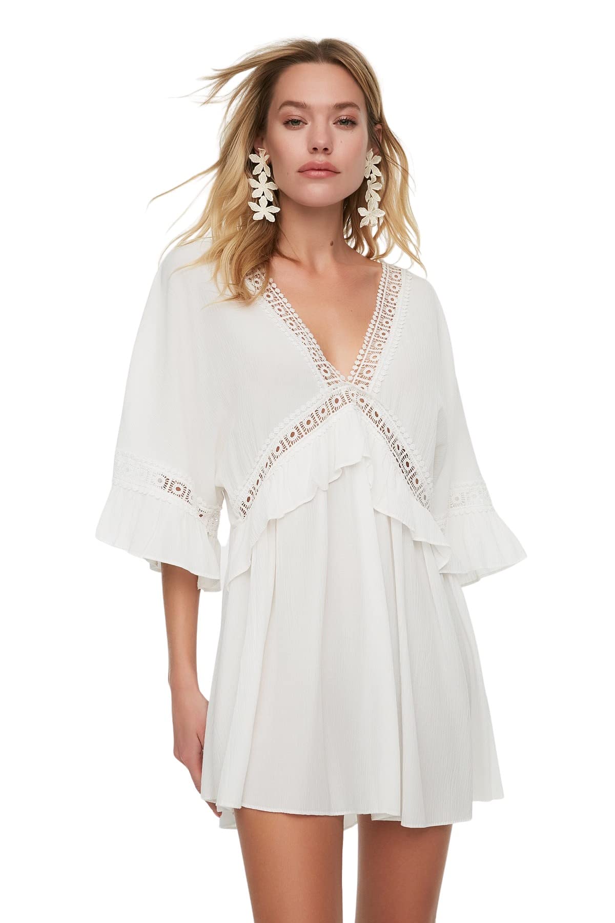 Trendyol FeMan Beachwear Mini Basic Regular fit Woven Dress White