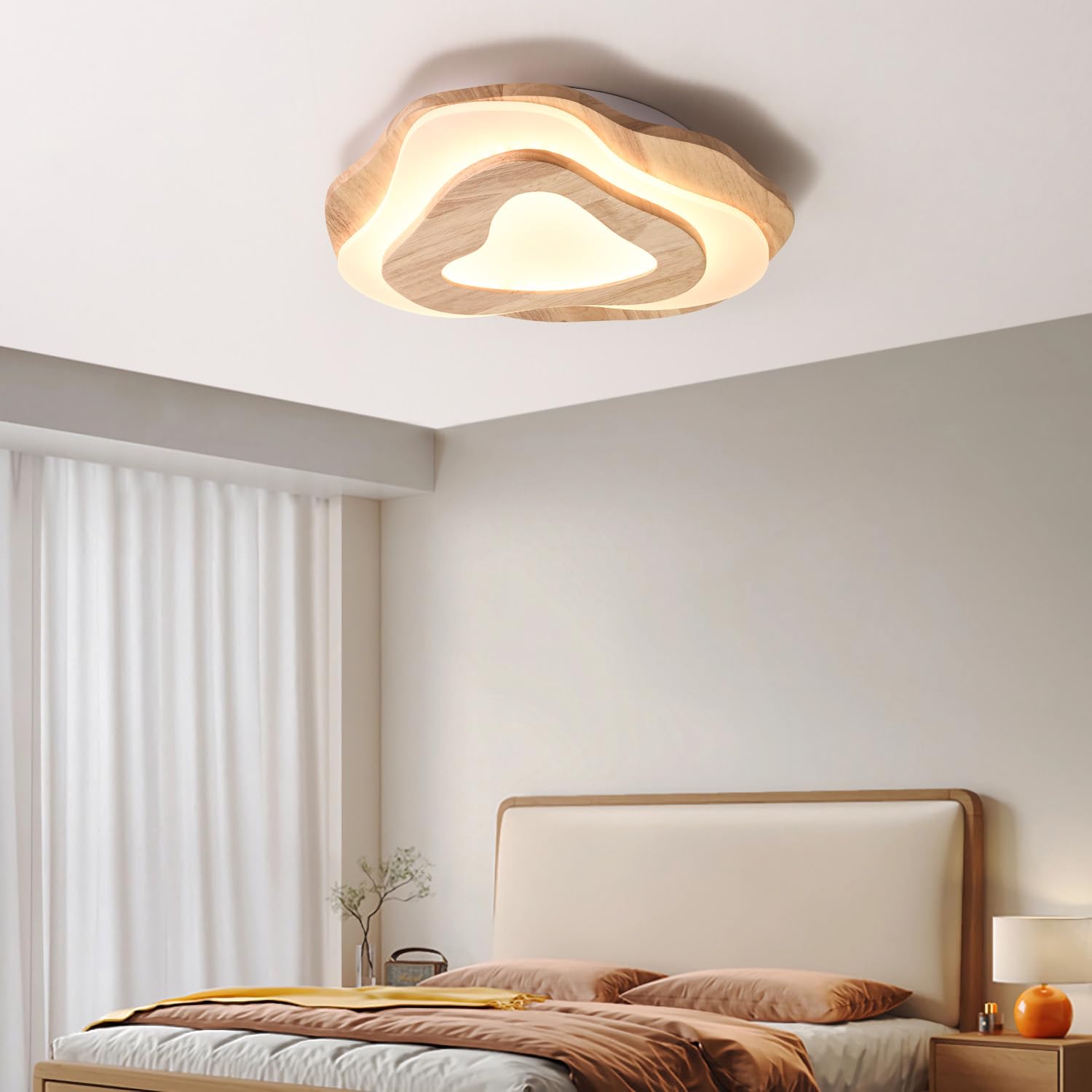 LANMOU Holz LED Deckenleuchte – Dimmbar, Mit Fernbedienung, 40 Cm, 20W, 3 Lichtfarben