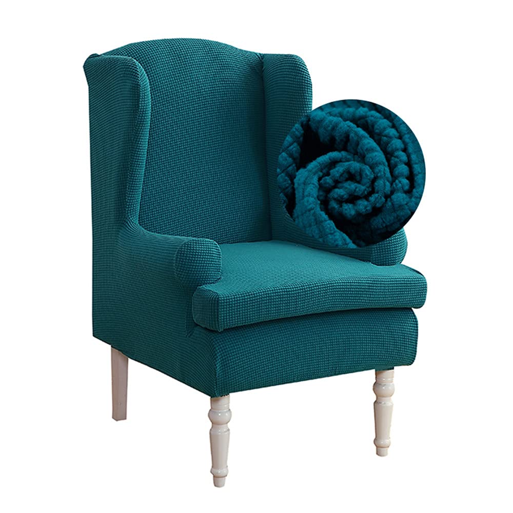 Highdi Teal Wingback Chair Covers 2 Piece Stretch Wing Chair Slipcover, Jacquard Solid Color Spandex Fabric Sofa Cover Furniture Protector For Armchair Chairs Living Room Bedroom Hotel (Teal)