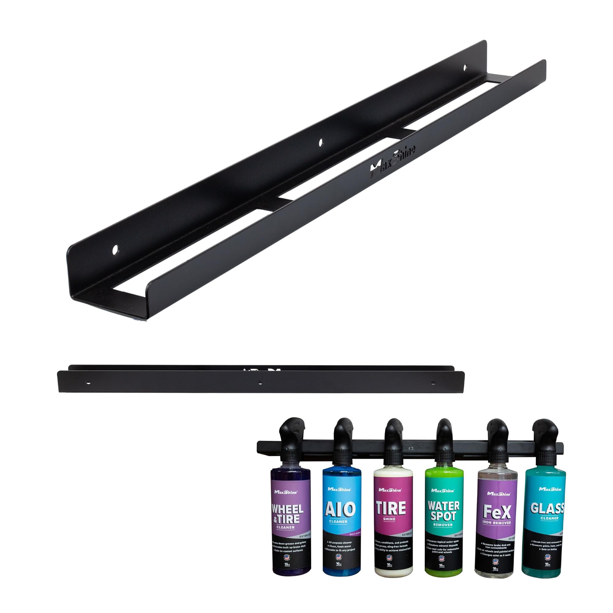 Maxshine Universal Trigger Bottle Holder H03D (Black Metal) | Wall-Mount Organizer Holds 6 Spray Bottles | Lightweight & Durable Rack for Garage Storage, Car Wash, Auto Detailing & Cleaning Supplies