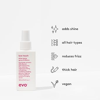 EVO Love Touch Shine Spray for Thick, Coarse Hair, 3.4 fl oz | Finishing mist, weightless high-gloss finish, smooths and tames flyaways, adds softness, silicone-based, vegan formula
