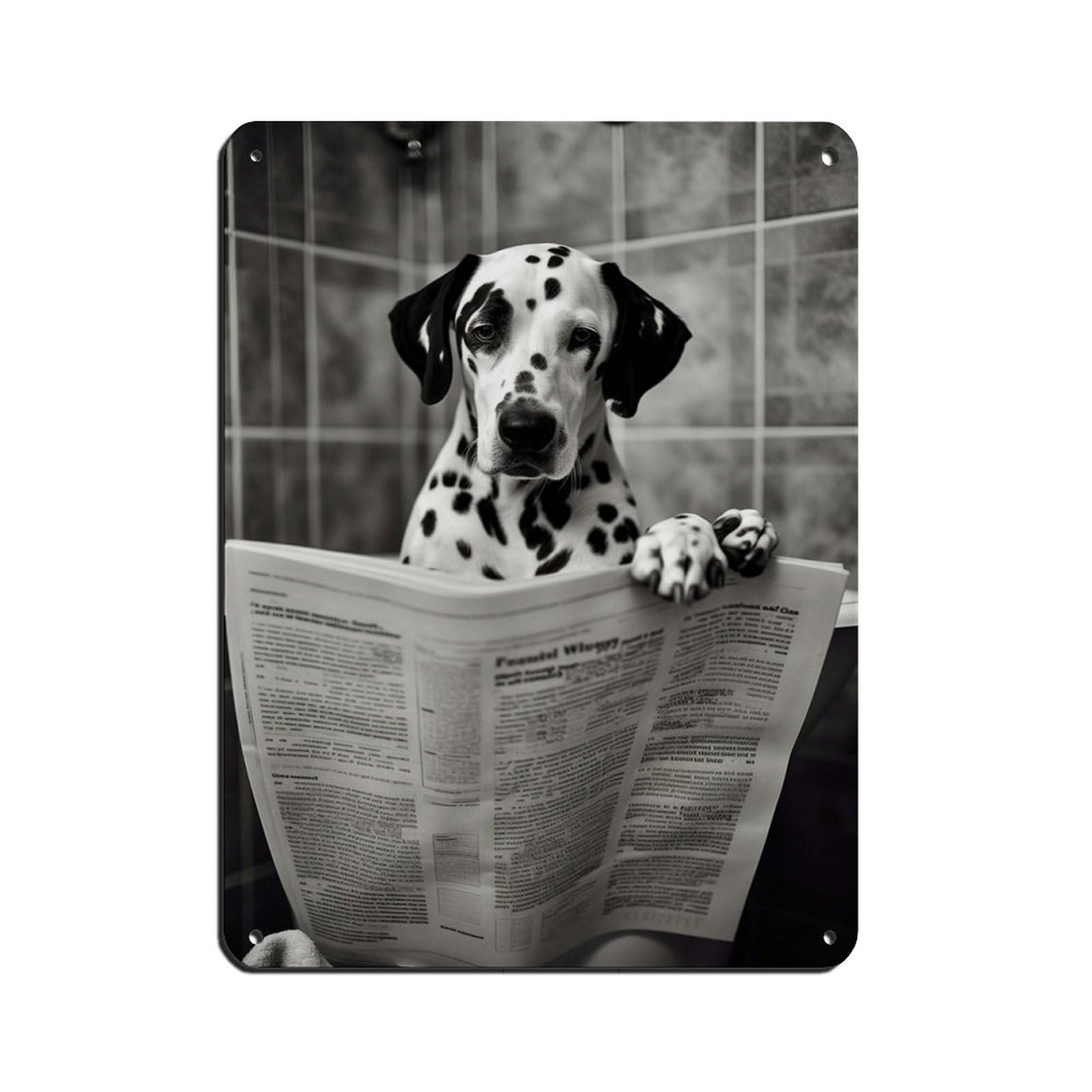 Dalmatian on Toilet Reading The Newspaper Retro Poster Metal Tin Sign Chic Art Retro Iron Painting Bar People Cave Cafe Family Garage Poster Wall Decoration 12x16inch(30x40cm)