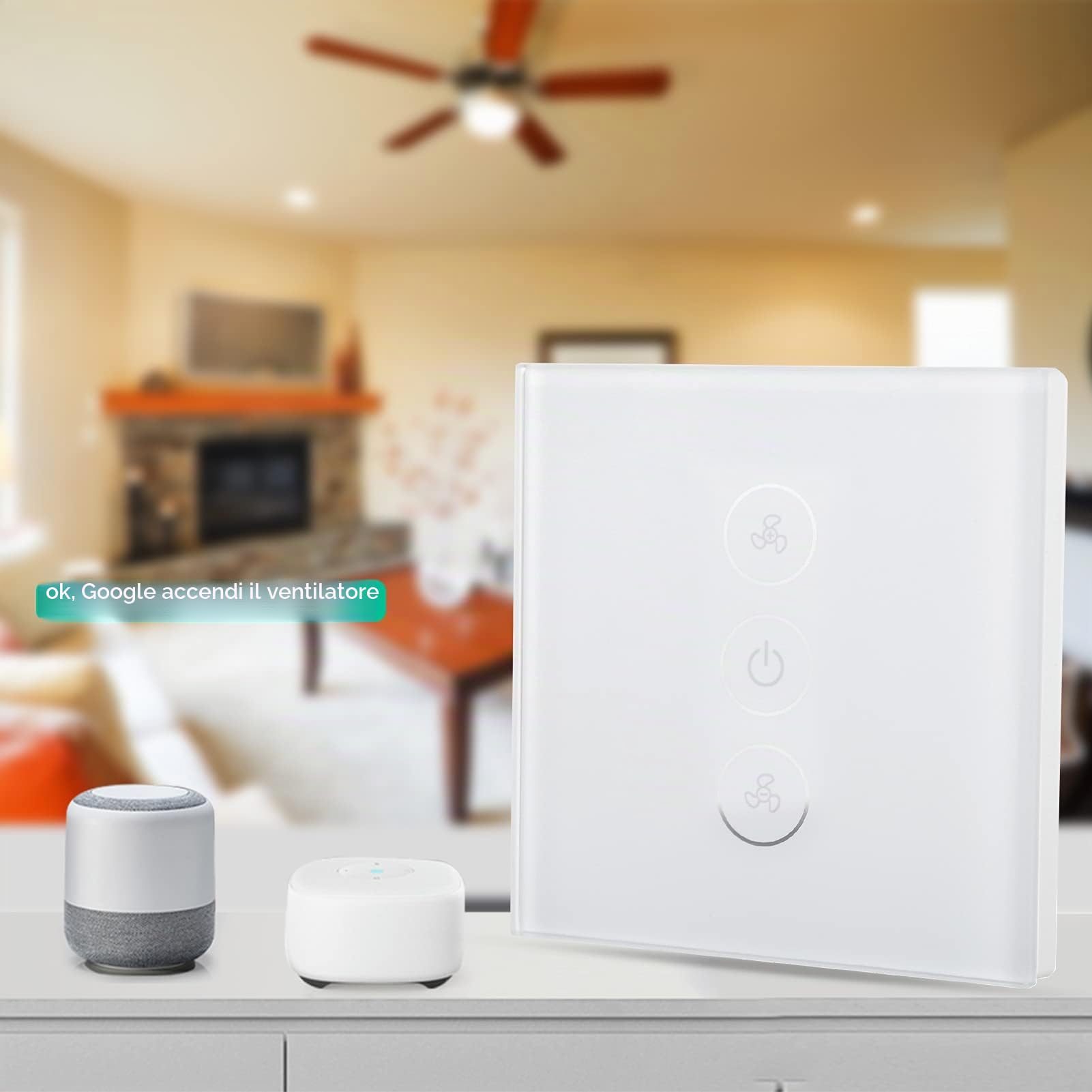 Interruttore Intelligente della Ventola Interruttore della Luce WiFi Interruttore della Luce del Controllo Vocale Telecomando Interruttore Intelligente(bianca)