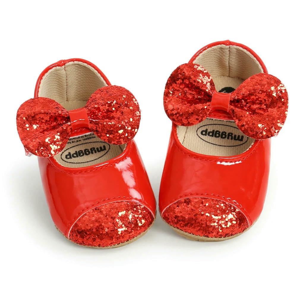 ZBDP - Scarpine per neonata + fascia per capelli, alla moda, con paillettes, fiocco, antiscivolo, per il battesimo