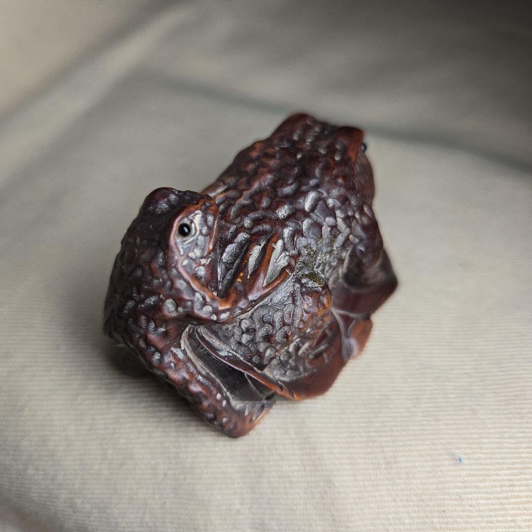木製 提物 根付 中正銘 蛙 蓮 彫刻 木彫【MA894】 木製 提物 根付 中正銘 蛙 蓮 彫刻 木彫【MA894】