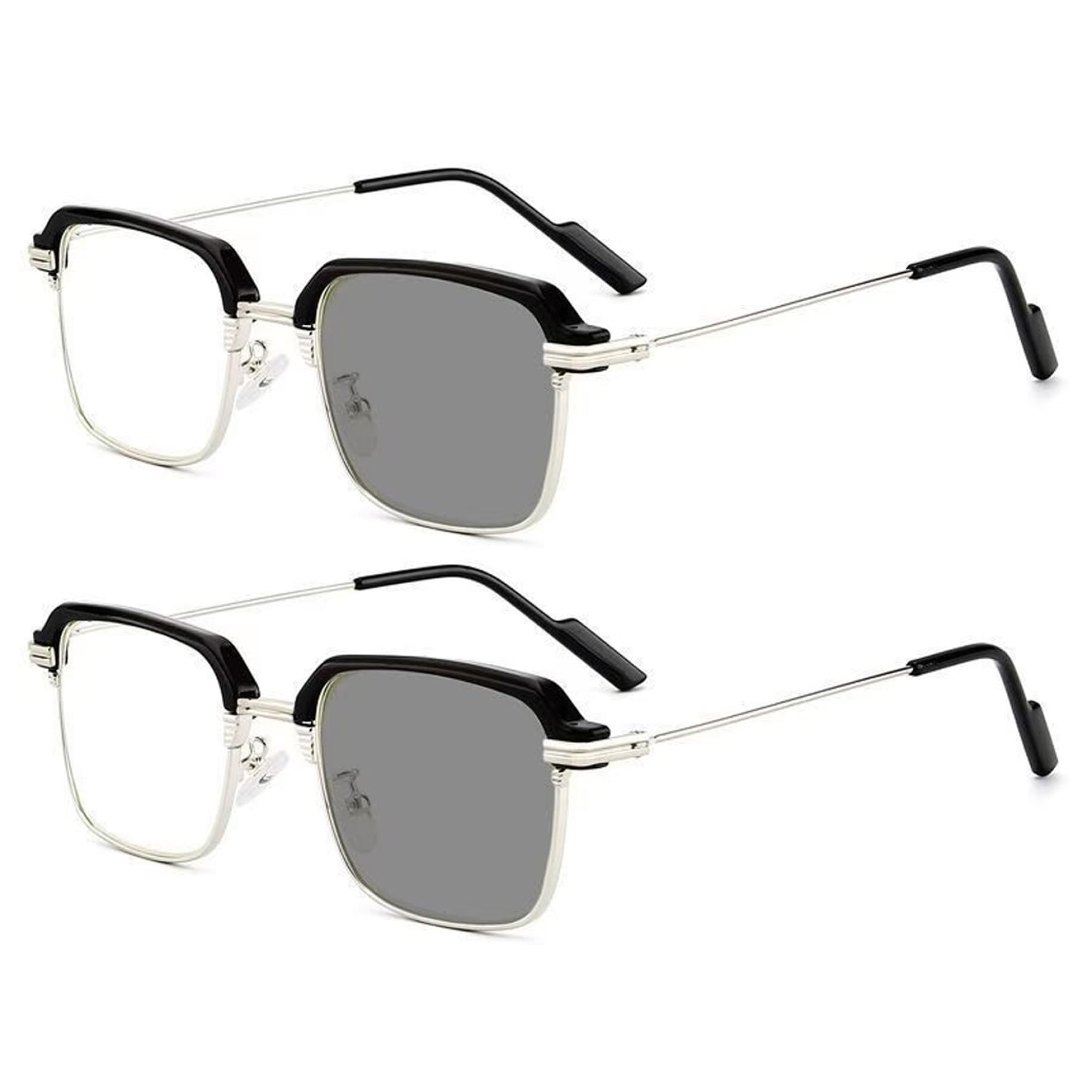 Hperu Auto Focus Glasses, 2Pcs Color-Changing Smart Zoom Reading Glasses, Blue Light Blocking Lenses Self Focusing, Silver Frame, Self Focusing